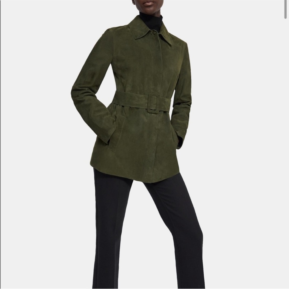 Theory Gloss Lamb Suede Belted Zip Up Utility Jacket Size 4